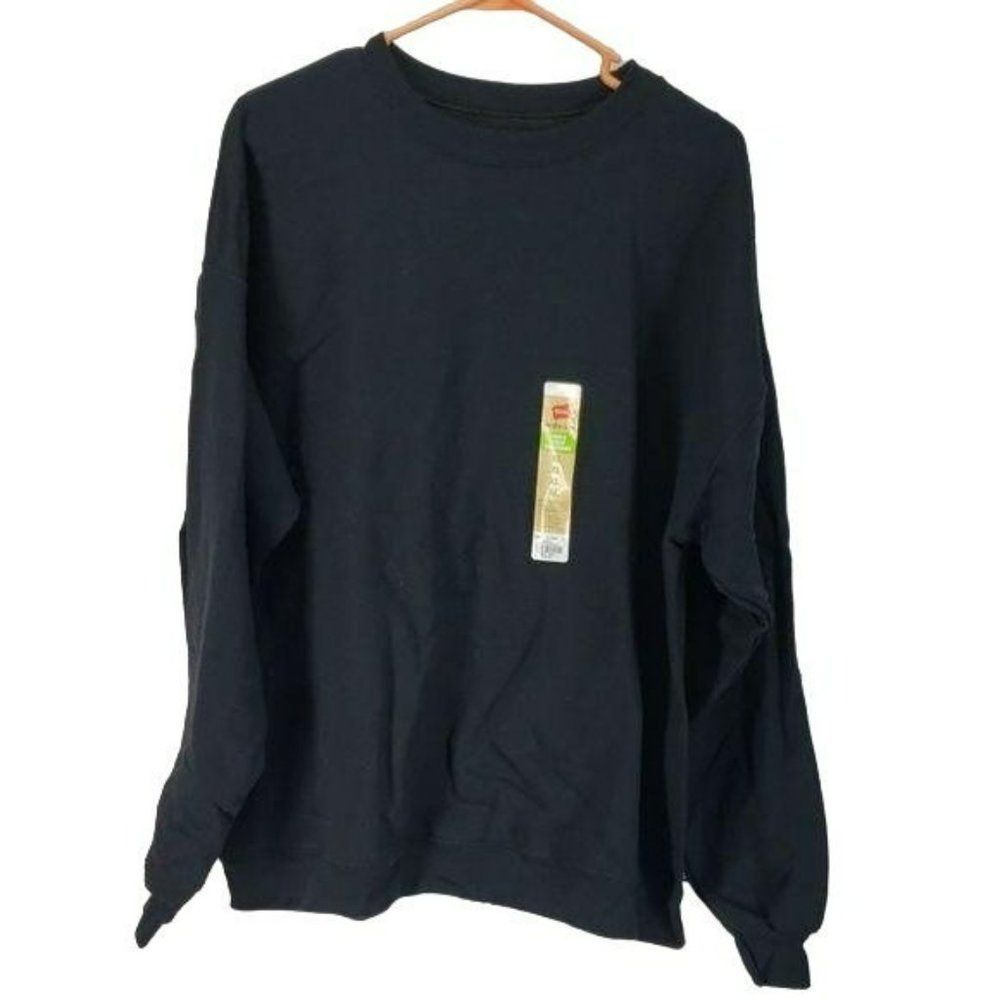 Hanes NWT Men's Crew Black Pullover Sweatshirt Sweater XL‎
